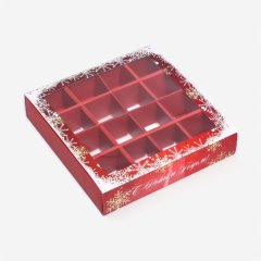 Коробка на 16 конфет с окном "Новогодняя" 17,5х17,5х3,5 см 9695444