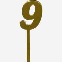 Топпер декоративный акриловый "Цифра 9" Золото 9,5х3 см 
