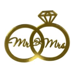 Топпер декоративный акриловый "Свадебные кольца" Золото 10х8,5 см 