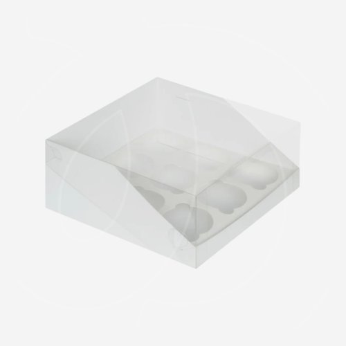 Коробка на 9 капкейков с прозрачной крышкой белая 040573 ф, 52310