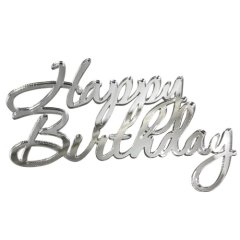 Топпер декоративный акриловый "Happy Birthday" Серебро 11х7 см 36461
