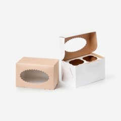 Коробка на 2 капкейка с окном крафт/белая OSQ MUF 2
