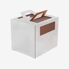 Коробка для торта с окном и ручкой белая 22х22х24 см 