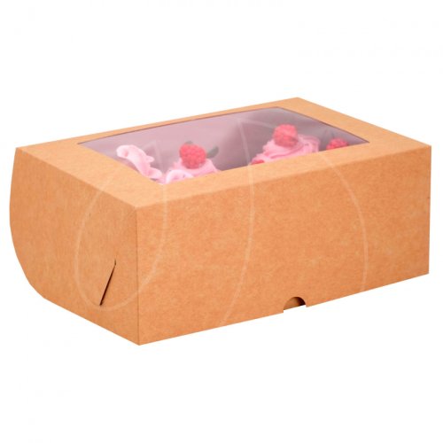 Коробка на 6 капкейков с окном крафт 25х17х10 см КУ-079; 7904600