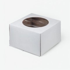 Коробка для торта с круглым окном белая 24х24х12 см 010000