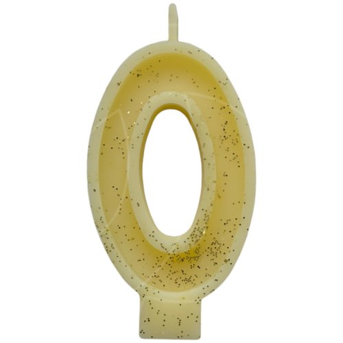 Свеча декоративная Цифра "0" Жёлтая с блёстками 