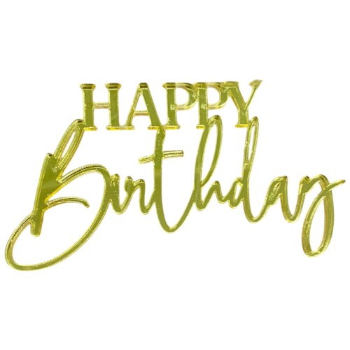 Топпер декоративный акриловый "Happy birthday" Золото 11х7 см 36053