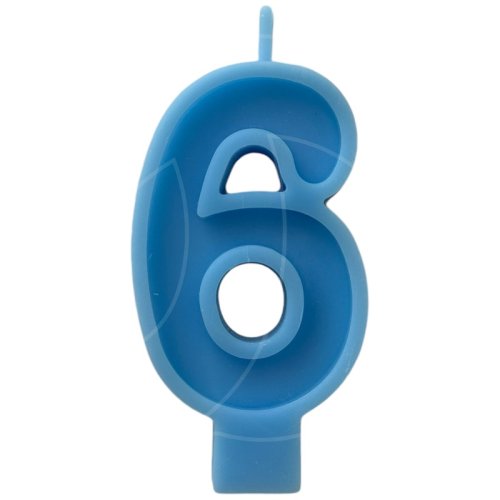 Свеча декоративная Цифра "6" Голубая яркая 