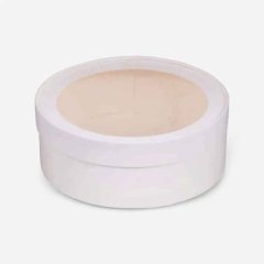 Коробка для сладостей с окном круглая белая 16х7 см 070400