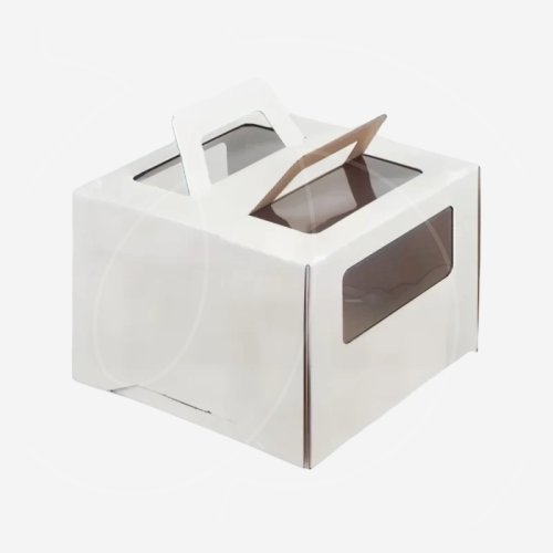 Коробка для торта с маленьким окном и ручкой белая 28х28х20 см 7817916