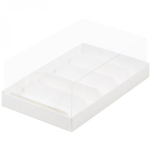 Коробка на 5 эклеров и эскимо с прозрачной крышкой белая 22х13,5х7 см 070130 ф