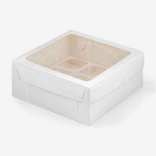 Коробка на 9 капкейков с окном белая 23,5х23,5х10 см 040860