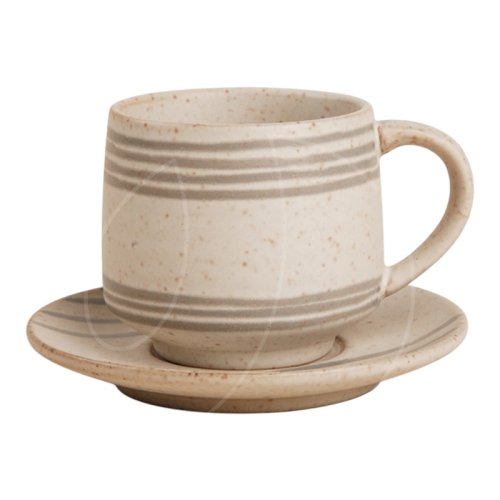 Набор чашка и блюдце керамика Бежевый в полосочку 10084014