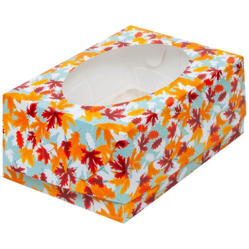 Коробка на 6 капкейков с окном "Осенний листопад" 23,5х16х10 см 040387 ф