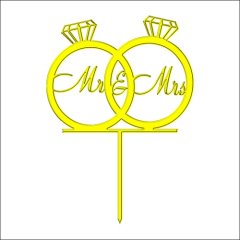 Топпер декоративный акриловый "Свадебные кольца "Mr&Mrs" на палочке" Золотой 10х8 см ТСК34