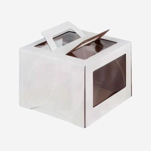 Коробка для торта с окном и ручкой белая 28х28х20 см 019000 ф