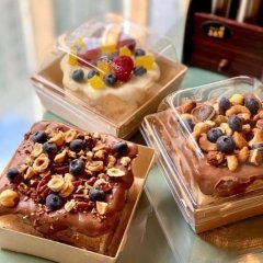 Коробка для бенто-торта и моти крафт 13х13х9,5 см дно 11х11 см OSQ SmartPack 550 domе lid +OSQ SmartPack 550 box, ECO Prizma 550, ECO SmartPack 550 box