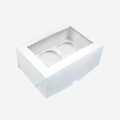 Коробка на 4 капкейка с фигурным окном белая 