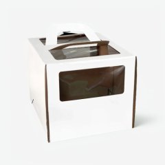 Коробка для торта с маленьким окном и ручкой белая 22х22х20 см 22220